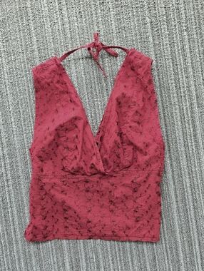 Vintage 90s Y2k Tie Back Embroidered Crop  Top